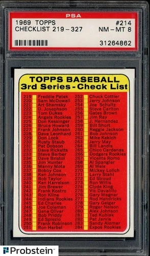 3rd Series Check List: 219 327 / Special Autographed Photos Check List #214 1969 Topps card