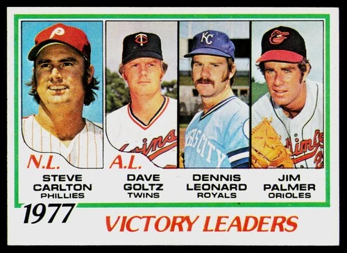 1977 Victory Leaders (Steve Carlton / Dave Goltz / Dennis Leonard / Jim Palmer) #205 1978 Topps card