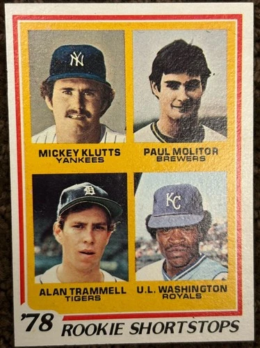 1978 Rookie Shortstops (Mickey Klutts / Paul Molitor / Alan Trammell / U.L. Washington) #707 1978 Topps card