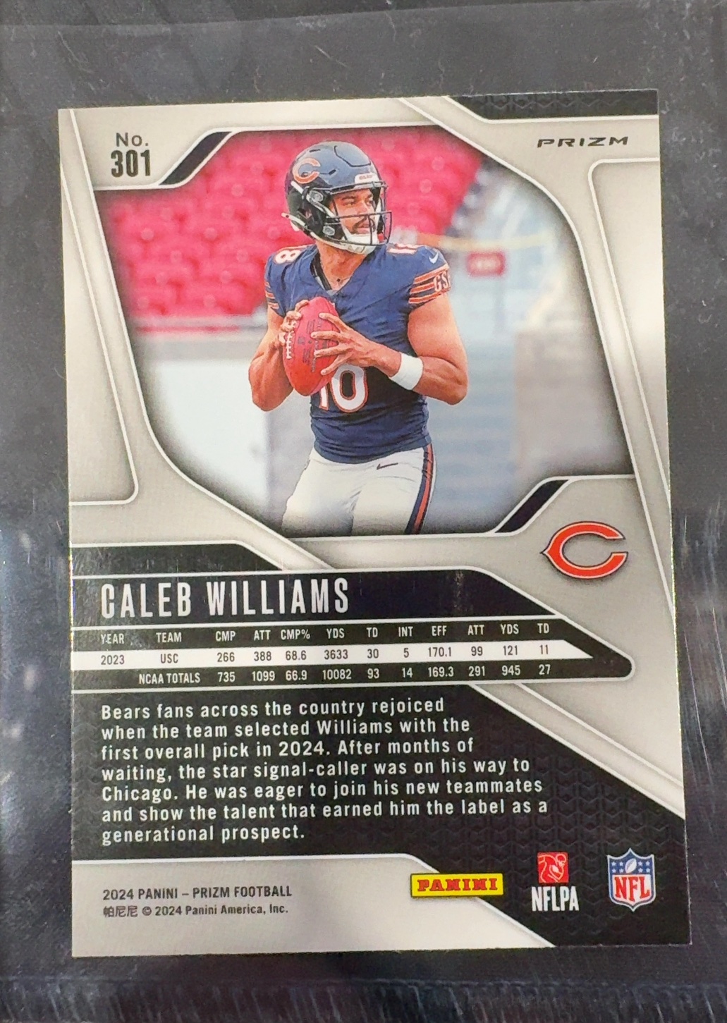 Back of 2024 Prizm Caleb Williams Checkerboard