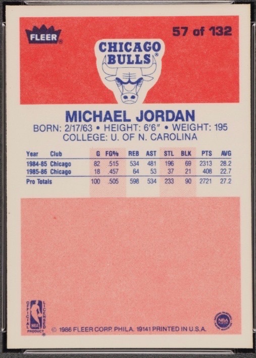 Back of 1986 Fleer Michael Jordan Base